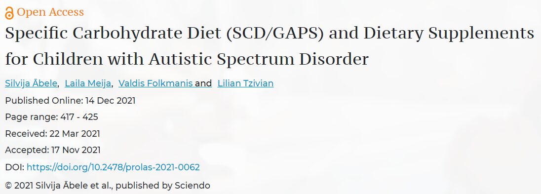 Specific Carbohydrate Diet (SCD/GAPS) and Dietary Supplements for Children with Autistic Spectrum Disorder